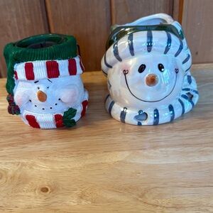 Festive Snowman Candle Holders - Red, Green, White